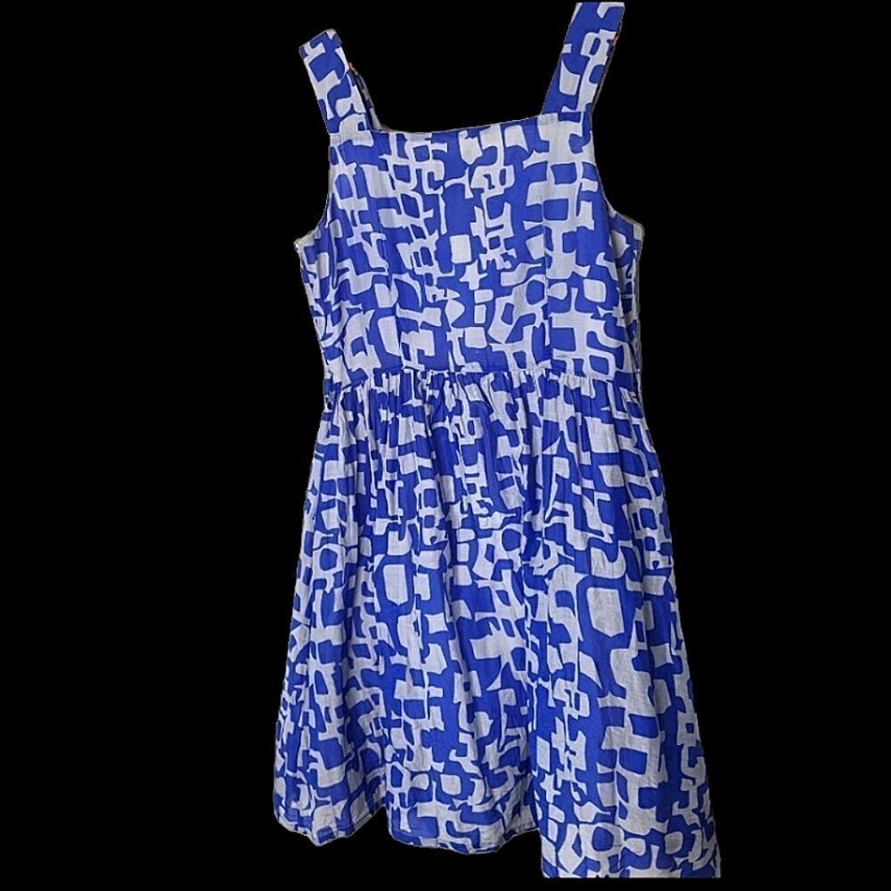 Vintage Square Neck Blue And Grey Fully Lined Cotton Sundress size 10 - Picture 4 of 9